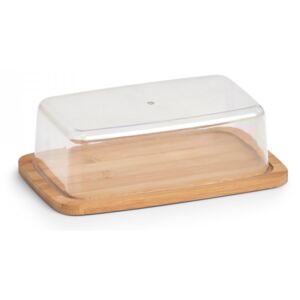 Platou cu capac maro/transparent din lemn si plastic pentru unt 12,5x19 cm Butter Zeller