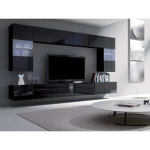 Set de living Remus I, Negru lucios, Negru, Sticlă călită, PAL laminat, 122 kg
