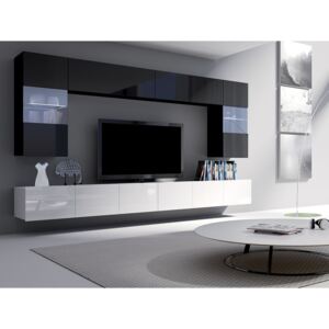 Set de living Remus I, Negru lucios, Alb lucios, Sticlă călită, PAL laminat, 122 kg