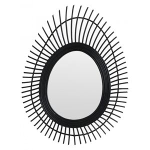 Oglinda ovala neagra din ratan si sticla 58x77 cm Peacock Black Raw Materials