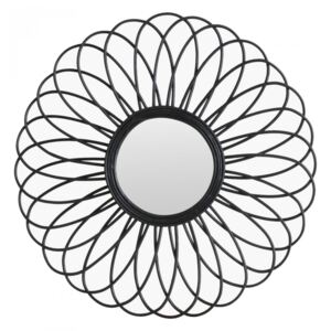 Oglinda rotunda neagra din ratan si sticla 60 cm Flower Black Raw Materials