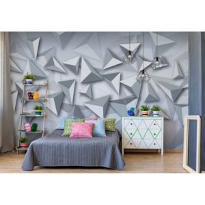 Fototapet - 3D Modern Grey And White Triangles Design Papírová tapeta - 368x254 cm