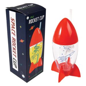 Pahar în formă de rachetă cu pai pentru copii Rex London Space Age
