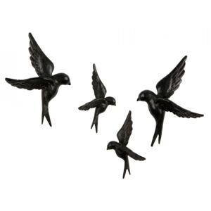 Set 4 decoratiuni negre din rasina Birds Be Pure Home