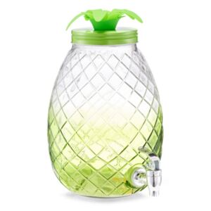 Dozator transparent/verde din sticla si metal pentru bauturi 4,5 L Pineapple Dispenser Zeller