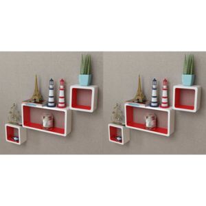 Rafturi cub de perete, 6 buc., alb și roșu