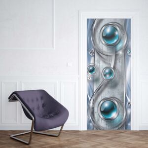GLIX Tapet netesute pe usă - Luxury 3D Silver And Blue Ornamental Design
