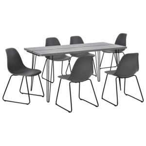 [en.casa]® Set design masa bucatarie cu 6 scaune, 160 x 75 x 77cm, efect beton/gri