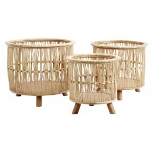 Set 3 suporturi maro din bambus si lemn pentru ghivece Zoe Nordal