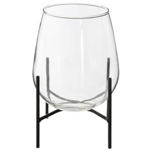 Vaza Atmosphere, Sticla/Fier, 24.5 cm, Transparent/Negru