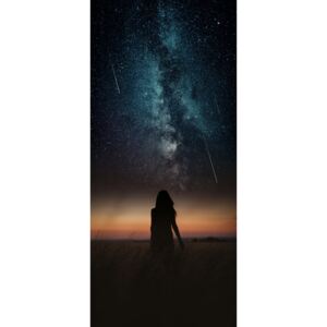 Fotografii artistice Dramatic and fantasy scene with young woman looking universe with falling stars., Javier Pardina