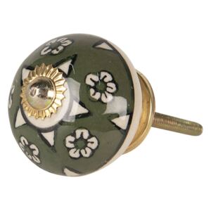 Buton mobila din fier si ceramica verde model Floral Ø 4 cm x 4 cm
