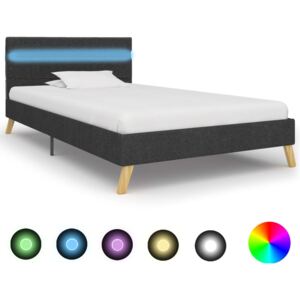 Cadru pat cu LED-uri, gri închis, 100x200 cm, material textil