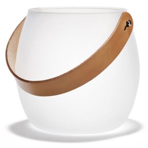 Vase decorative Holmegaard - Design with light glass bowl with leather strap, white, H: 16 cm