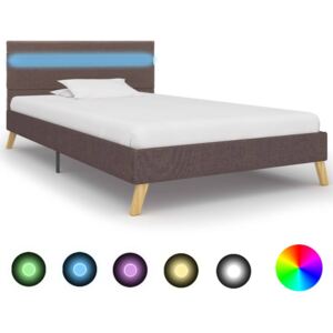 Cadru de pat cu LED-uri, gri taupe, 90x200 cm, material textil