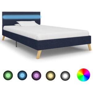 Cadru de pat cu LED-uri, albastru, 100x200 cm, material textil