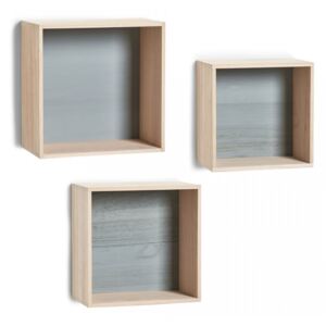 Set 3 rafturi maro din lemn pentru perete Wood Cubes Zeller