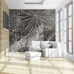Fototapet - Black and white floral background 250x193 cm