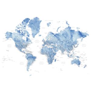 Ilustrare Watercolor world map with cities in muted blue, Vance, Blursbyai