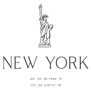 Ilustrare New York city coordinates with Statue of Liberty, Blursbyai
