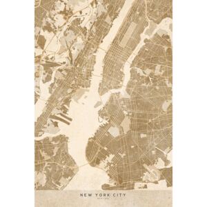 Ilustrare Map of New York City in sepia vintage style, Blursbyai