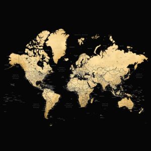 Ilustrare Black and gold detailed world map with cities, Eleni, Blursbyai