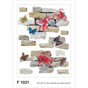 Sticker decorativ F1021 Caramizi flori fluturi