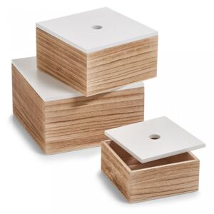 Set 3 cutii maro/albe din lemn Paulowina Zeller