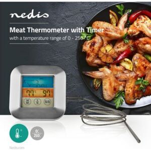Termometru digital pentru carne Nedis, 0 - 250 C, ecran color, cronometru
