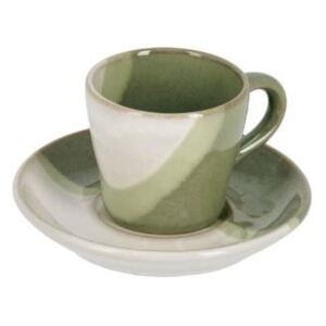 Ceasca alba/verde din ceramica cu farfurioara Naara La Forma