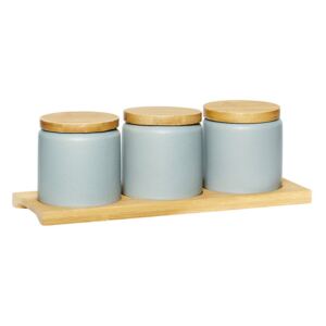 Set 3 recipiente cu capac si suport din ceramica si lemn Martin Hubsch