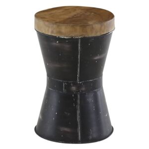 Taburet rotund negru din lemn reciclat si metal 30 cm Noda Zago