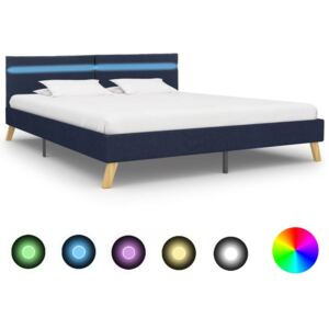 Cadru de pat cu LED-uri, albastru, 160x200cm, material textil