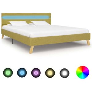Cadru de pat cu LED-uri, verde, 140 x 200 cm, material textil