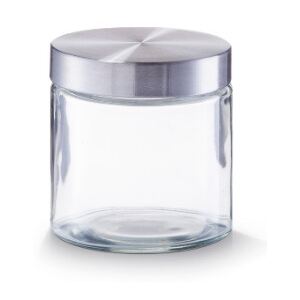 Borcan cu capac transparent/argintiu din sticla si inox 750 ml Storage Jar Round Zeller