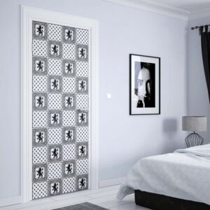 GLIX Tapet netesute pe usă - Vintage Tiles Pattern Black And White