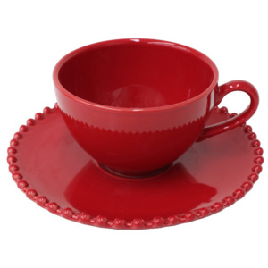 Ceașcă cu farfurioară din ceramică Costa Nova Pearl, 250 ml, roșu