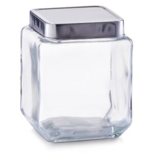 Borcan cu capac transparent/argintiu din sticla si inox 1,1 L Storage Jar Square Medium Zeller