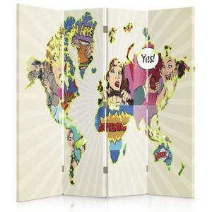 CARO Paravan - Map Of The World Pop Art | cvadripartit | unilateral 145x150 cm