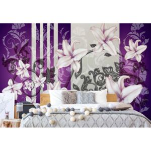 Fototapet - Floral Pattern With Swirls Purple Vliesová tapeta - 368x254 cm