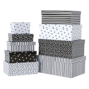 Set 9 cutii cu capac albe/negre din hartie Sunny Boltze