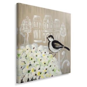 CARO Tablou pe pânză - Black Bird And White Flowers 20x20 cm
