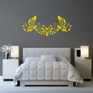 GLIX Flower Butterflies - autocolant de perete Galben 120 x 50 cm