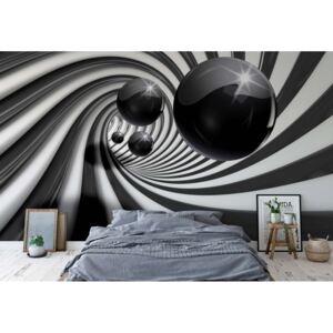 Fototapet - 3D Swirl Tunnel Black Balls Vliesová tapeta - 254x184 cm