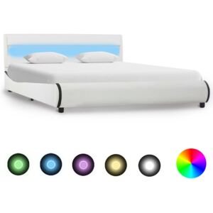 Cadru de pat cu LED, alb, 140 x 200 cm, piele ecologică