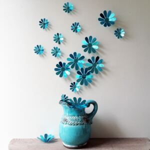 Set 12 autocolante 3D Ambiance Flowers Chic, albastru
