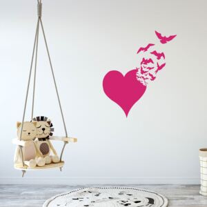 Heart with birds - autocolant de perete Roz 50 x 60 cm