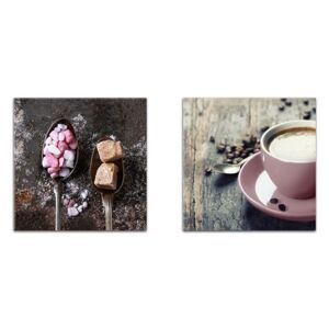 Styler Tablou pe sticlă - Sugar And Pink Coffee Sugar and Pink Coffee - set 2 x30x30 cm