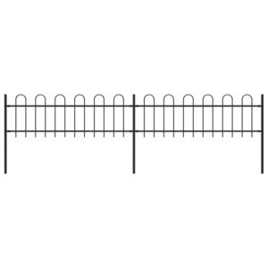 Gard de grădină cu vârf curbat, negru, 3,4 x 0,6 m, oțel