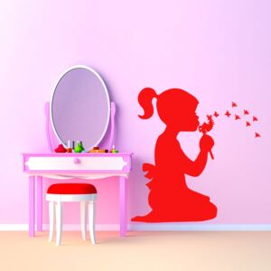 GLIX Girl with dandelion - autocolant de perete Rosu 90x75 cm